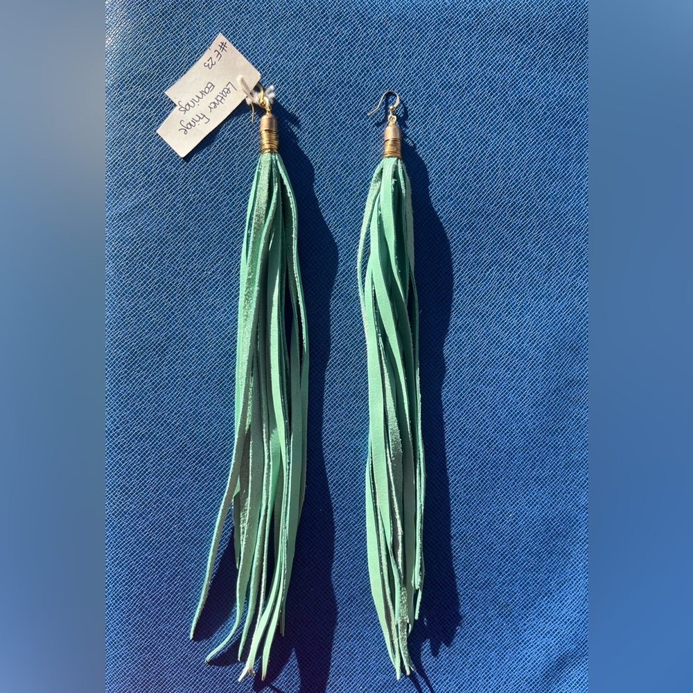 Turquoise Fringe Leather ‘Cheap Thrills’ Earrings by Just Joey Rose